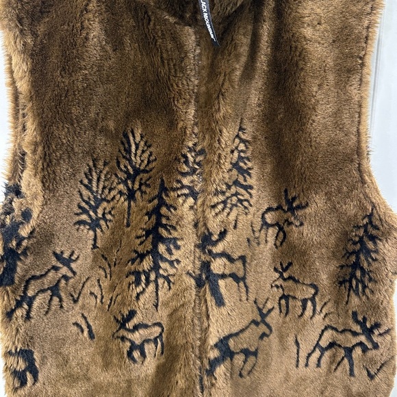Black Mountain Outdoors Vintage 90’s Faux Fur Zip Up wildlife and tree design L - Picture 2 of 5